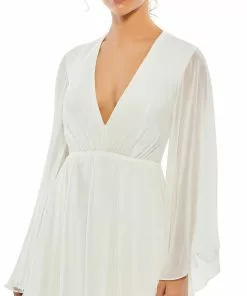 Ieena For Mac Duggal Solid Flowy V Neck Illusion Sleeve Mini Dress Shop For