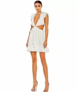 Mac Duggal Shop For Ruffled Cut-Out V Neck Mini Dress