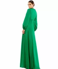 Ieena For Mac Duggal Charmeuse Empire Waist Blouson Sleeve Gown