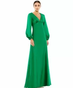 Ieena For Mac Duggal Charmeuse Empire Waist Blouson Sleeve Gown