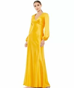 Ieena For Mac Duggal Charmeuse Empire Waist Blouson Sleeve Gown