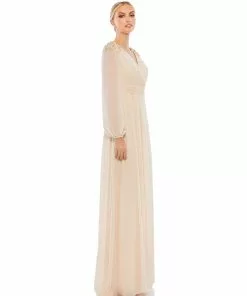 Ieena For Mac Duggal Embellished Shoulder Blouson Sleeve Evening Gown