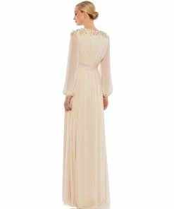 Ieena For Mac Duggal Embellished Shoulder Blouson Sleeve Evening Gown