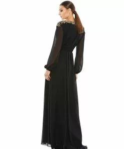 Ieena For Mac Duggal Embellished Shoulder Blouson Sleeve Evening Gown