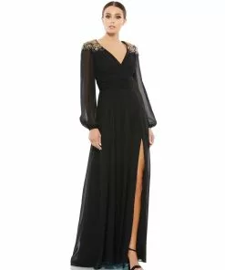 Ieena For Mac Duggal Embellished Shoulder Blouson Sleeve Evening Gown