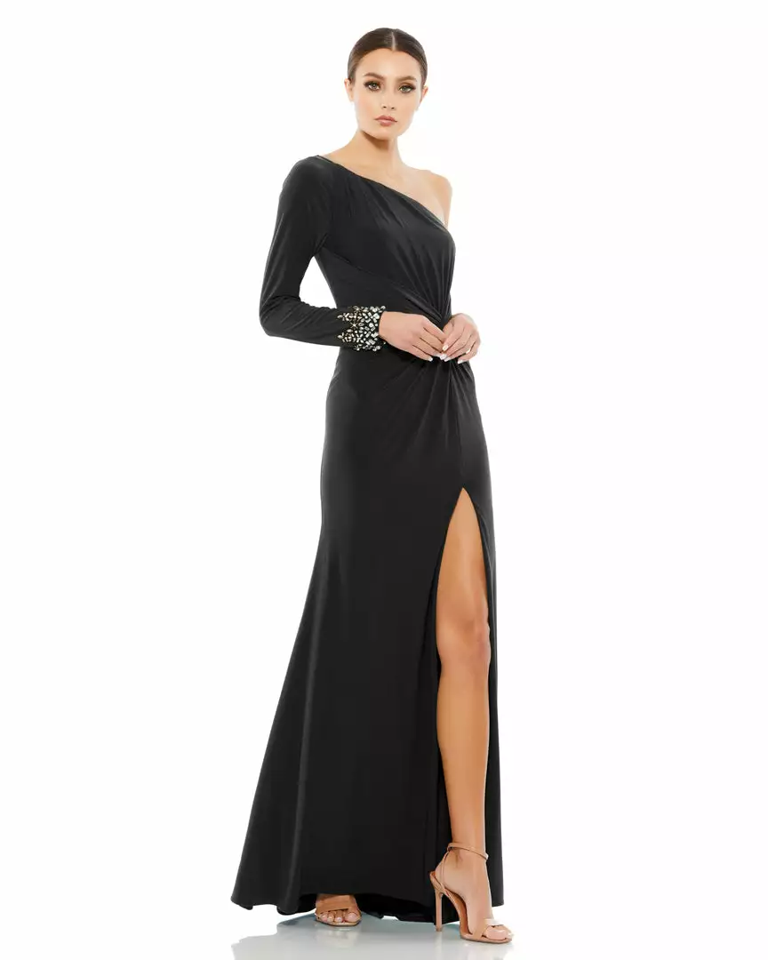 Mac Duggal Twist Front Embellished Sleeve Jersey Gown Shop For 1 Mac Duggal Twist Front Embellished Sleeve Jersey Gown Shop For