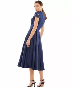 Ieena For Mac Duggal High Neck Cap Sleeve Tea Length Dress Shop For