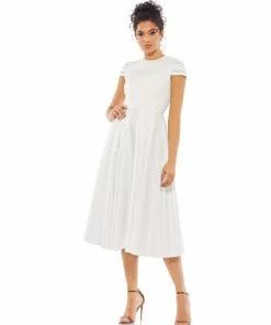 Ieena For Mac Duggal High Neck Cap Sleeve Tea Length Dress Shop For