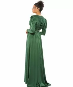 Ieena For Mac Duggal Shop For Satin Puff Shoulder Rhinestone Encrusted Gown