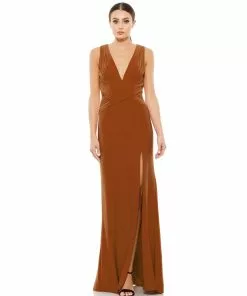 Ieena For Mac Duggal Pleated Bodice Jersey Column Gown