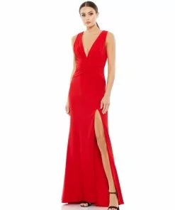 Ieena For Mac Duggal Pleated Bodice Jersey Column Gown