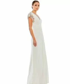 Mac Duggal Shop For Embellished Sleeve Jersey Wrap Gown