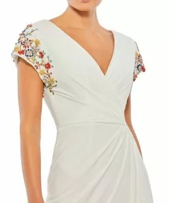 Mac Duggal Shop For Embellished Sleeve Jersey Wrap Gown
