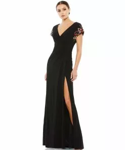 Mac Duggal Shop For Embellished Sleeve Jersey Wrap Gown