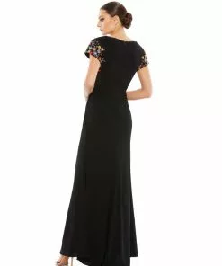 Mac Duggal Shop For Embellished Sleeve Jersey Wrap Gown