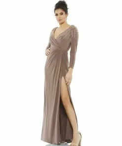 Mac Duggal Shop For Faux Wrap Jersey Gown W/ Embellished Accents