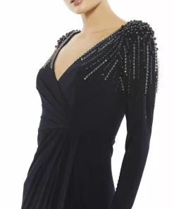 Mac Duggal Shop For Faux Wrap Jersey Gown W/ Embellished Accents
