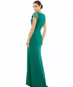 Mac Duggal Beaded Cap Sleeve Bateau Column Dress Shop For