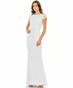 Mac Duggal Beaded Cap Sleeve Bateau Column Dress Shop For