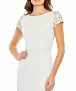 Mac Duggal Beaded Cap Sleeve Bateau Column Dress Shop For