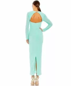 Ieena For Mac Duggal Allover Rhinestone Long Sleeve Dress New Arrivals