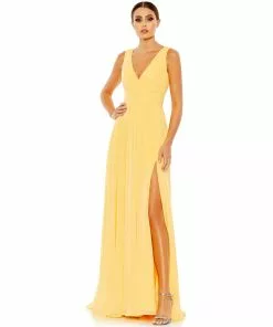 Ieena For Mac Duggal Shop For Chiffon Sleeveless Wrap Over A Line Gown