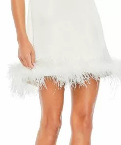 Ieena For Mac Duggal Feathered Hem High Neck Sleeveless A Line Dress Shop For