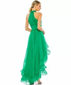 Ieena For Mac Duggal Shop For Ruffle Tiered High Low Pleated Halter Neck Gown