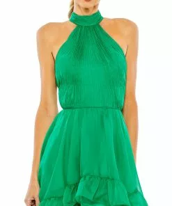 Ieena For Mac Duggal Shop For Ruffle Tiered High Low Pleated Halter Neck Gown