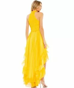 Ieena For Mac Duggal Shop For Ruffle Tiered High Low Pleated Halter Neck Gown