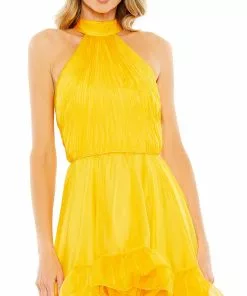 Ieena For Mac Duggal Shop For Ruffle Tiered High Low Pleated Halter Neck Gown