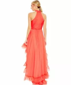 Ieena For Mac Duggal Shop For Ruffle Tiered High Low Pleated Halter Neck Gown