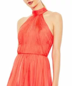 Ieena For Mac Duggal Shop For Ruffle Tiered High Low Pleated Halter Neck Gown