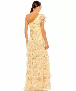 Ieena For Mac Duggal Floral Print Ruffle Tiered One Shoulder Gown Shop For