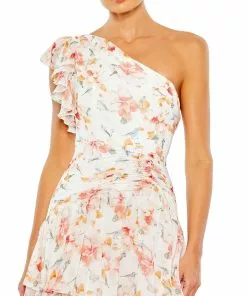 Ieena For Mac Duggal Floral Print Ruffle Tiered One Shoulder Gown Shop For
