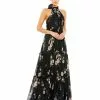 Ieena For Mac Duggal Floral Print Ruched Tiered High Neck Bow Gown Shop For