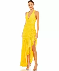 Ieena For Mac Duggal Shop For Asymmetrical Ruffle Hem Halter Strap Gown