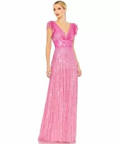 Mac Duggal Embellished Flutter Cap Sleeve A Line Gown Shop For