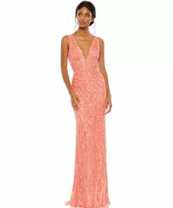 Mac Duggal Sequined Plunge Neck Sleeveless Column Gown Shop For