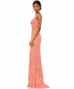 Mac Duggal Sequined Plunge Neck Sleeveless Column Gown Shop For