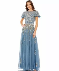 Mac Duggal Shop For Embellished Butterfly Sleeve High Neck Gown