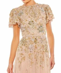 Mac Duggal Shop For Embellished Butterfly Sleeve High Neck Gown