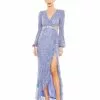 Mac Duggal Sequined Faux Wrap Cut Out Puff Sleeve Gown Shop For