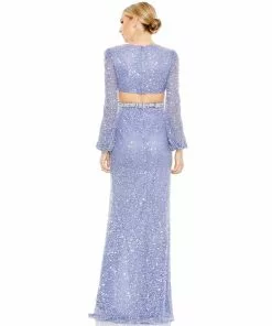 Mac Duggal Sequined Faux Wrap Cut Out Puff Sleeve Gown Shop For