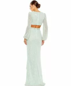 Mac Duggal Sequined Faux Wrap Cut Out Puff Sleeve Gown Shop For