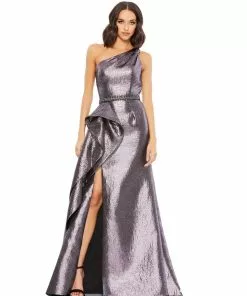 Mac Duggal One Shoulder Metallic Ruffled Evening Gown Shop For