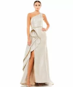 Mac Duggal One Shoulder Metallic Ruffled Evening Gown Shop For