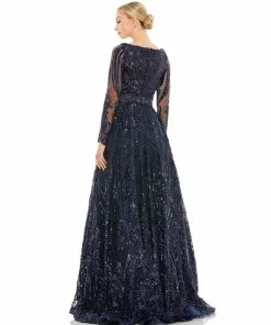 Mac Duggal Midnight Long Sleeve Embellished Evening Gown Shop For