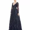 Mac Duggal Midnight Long Sleeve Embellished Evening Gown Shop For