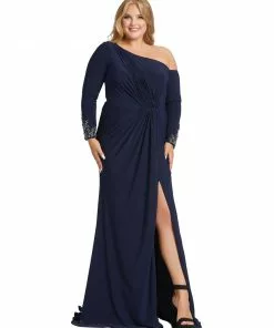 Mac Duggal Ruched Drop Shoulder Jersey Gown (Plus)